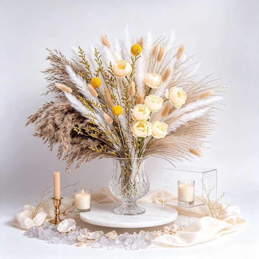 Flower Girl Basket - Bouquet de fleurs séchées mélangées, Herbe