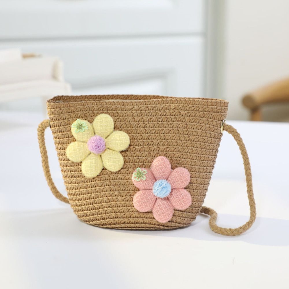 Flower Girl Basket - Sac en paille tissé à la
